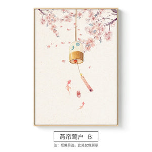 Style chinois paysage affiches fleurs arbres et chinois toile peinture imprime mur Art photos pour salon décor à la maison