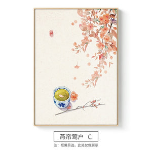 Пейзажные постеры в китайском стиле, цветы, деревья и китайская картина на холсте, настенные художественные картины для гостиной, домашний декор