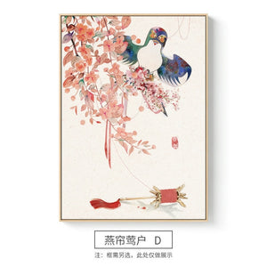 Chinese Style Landscape Posters Flowers Trees and Chinese Canvas Painting Prints Wall Art Pictures for Living Room Home Decor