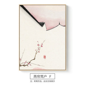Style chinois paysage affiches fleurs arbres et chinois toile peinture imprime mur Art photos pour salon décor à la maison