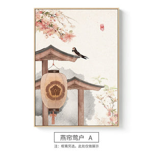 Pósteres de paisaje de estilo chino, flores, árboles y lienzos chinos, impresiones de pintura, imágenes artísticas de pared para la decoración del hogar de la sala de estar