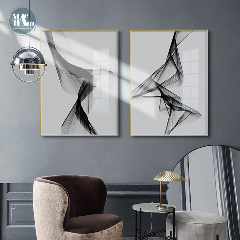 Cuadro sobre lienzo para pared de arte en blanco y negro nórdico, carteles impresos, cuadro de línea abstracta para sala de estar, decoración moderna para el hogar, sin marco
