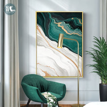 Carica l&#39;immagine nel visualizzatore della Galleria, Linee astratte moderne in lamina d&#39;oro Dipinti su tela verde per soggiorno Camera da letto Poster e stampe Poster da parete Decorazioni per la casa
