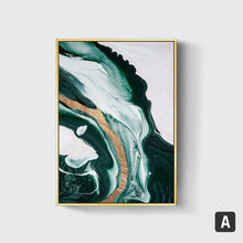 Carica l&#39;immagine nel visualizzatore della Galleria, Linee astratte moderne in lamina d&#39;oro Dipinti su tela verde per soggiorno Camera da letto Poster e stampe Poster da parete Decorazioni per la casa