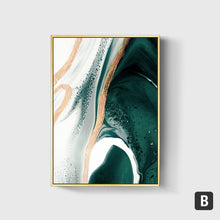 Carica l&#39;immagine nel visualizzatore della Galleria, Linee astratte moderne in lamina d&#39;oro Dipinti su tela verde per soggiorno Camera da letto Poster e stampe Poster da parete Decorazioni per la casa