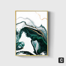 Carica l&#39;immagine nel visualizzatore della Galleria, Linee astratte moderne in lamina d&#39;oro Dipinti su tela verde per soggiorno Camera da letto Poster e stampe Poster da parete Decorazioni per la casa