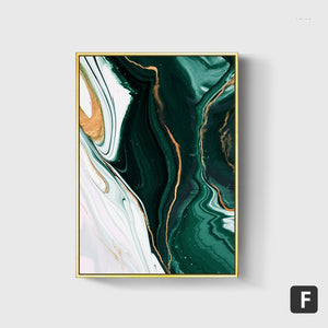 Líneas de lámina de oro abstractas modernas, pinturas de arte en lienzo verde para sala de estar, dormitorio, carteles e impresiones, póster de pared, decoración del hogar