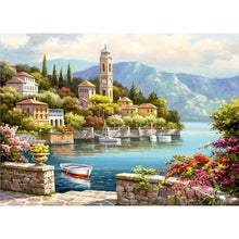 Carica l&#39;immagine nel visualizzatore della Galleria, Villa Scenario Fai da te Pittura diamante 5D Pieno tondo Mosaico in resina Paesaggio Diamante Ricamo Immagine Strass Home Decor Regalo