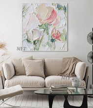 Cargar imagen en el visor de la galería, Pintado a mano flor púrpura pintura al óleo cuchillo hecho a mano flor lienzo pintura artista moderno decoración del hogar arte de la pared