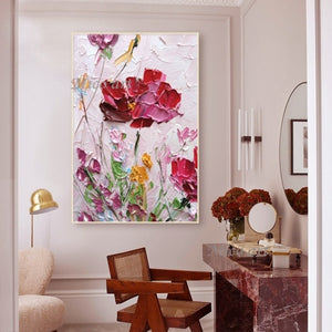 Lienzo abstracto pintura pintada a mano paleta cuchillo flores pintura al óleo decoración moderna pieza sin marco imágenes florales arte de pared