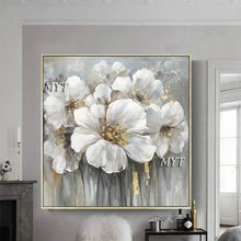 Carica l&#39;immagine nel visualizzatore della Galleria, MYT Vendita calda di spedizione gratuita Home Decor Immagini di fiori Pezzi Dipinti ad olio di arte della parete di fiori bianchi senza cornice