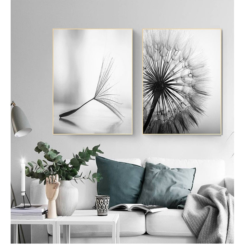 Décoration salon abstrait mur affiche pas de cadre pissenlit fleur toile peinture moderne noir blanc Art photos pour la maison