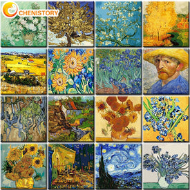Dipinto ad olio di Van Gogh con i numeri Kit di fiori per adulti su tela con cornice Colori acrilici Immagine da colorare con i numeri Decor Art