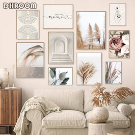 Beige Schilf Löwenzahn Wand Poster Gras Natürliche Wandkunst Leinwand Malerei Nordic Poster Schlafzimmer Bilder für Wohnzimmer Dekor