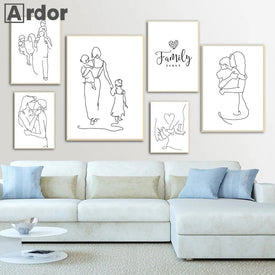 Impresiones de citas familiares mamá papá línea abstracta dibujo lienzo pintura hijo hija pared arte póster imágenes sala de estar decoración del hogar