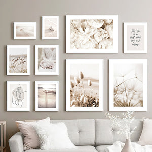 Cuadro de arte en lienzo de flores nórdicas, figura de línea abstracta, cuadro de hierba, arte de pared, decoración del hogar, póster e impresión para el diseño de la sala de estar