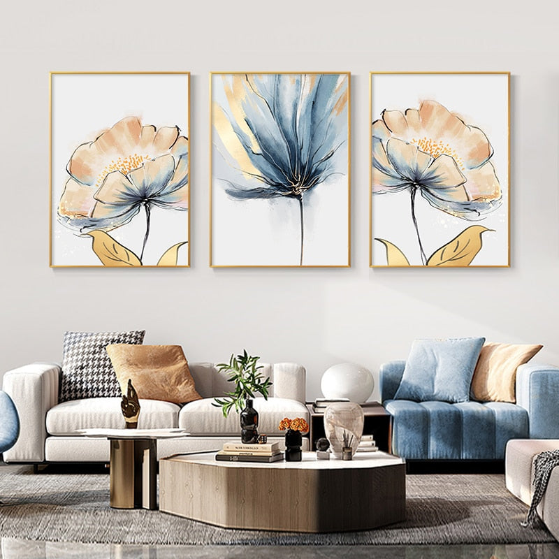 Moderne Pflanze Blätter Blume Leinwand Malerei Goldene Luxus Abstrakte Wandkunst Poster Und Drucke Wandbilder Für Wohnzimmer Dekor