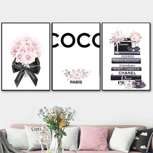 Coco Flower Perfume Fashion Book Canvas Painting Makeup Poster and Print Wall Art Picture Moder Living Room Home Decor No Frame