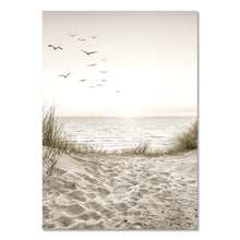 Laden Sie das Bild in den Galerie-Viewer, Beige Naturlandschaft Poster Sonnenuntergang Wald Gras Raumdekoration Malerei Skandinavische Leinwand Gemälde für Wohnzimmerwand