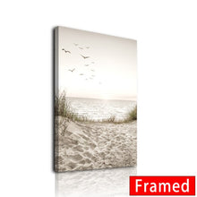 Laden Sie das Bild in den Galerie-Viewer, Beige Naturlandschaft Poster Sonnenuntergang Wald Gras Raumdekoration Malerei Skandinavische Leinwand Gemälde für Wohnzimmerwand