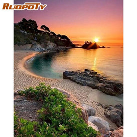 Marco Diy pintura por números puesta de sol junto al mar acrílico lienzo pintura paisaje moderno pared arte imagen Diy regalo 60x75cm