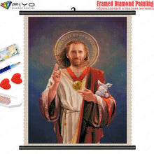 Cargar imagen en el visor de la galería, 5D DIY pintura de diamantes divertido mosaico de Jesús bordado completo de diamantes con marco conjunto de punto de cruz pared artística decorativa
