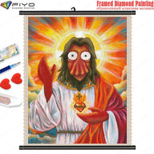 Cargar imagen en el visor de la galería, 5D DIY pintura de diamantes divertido mosaico de Jesús bordado completo de diamantes con marco conjunto de punto de cruz pared artística decorativa