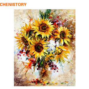 CHENISTORY Picture Sunflower Colorful DIY Painting By Numbers Kits Acrylic Picture Modern Wall Art Hand Painted For Home Decor