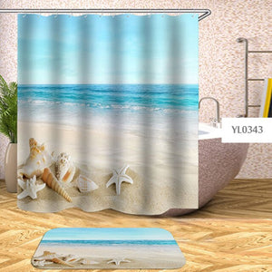 Waterproof Shower Curtain Beach Shell Sea Bath Curtains For Bathroom Bathtub Bathing Cover Extra Large Wide With 12pcs Hooks