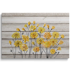 Lienzo de flores amarillas, arte de pared, tablero de madera, decoración de fondo
