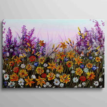Load image into Gallery viewer, Yellow Purple  Flowers Wall Art Canvas Colorful Floral Print